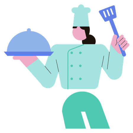 Chef cooks food in restaurant  Illustration