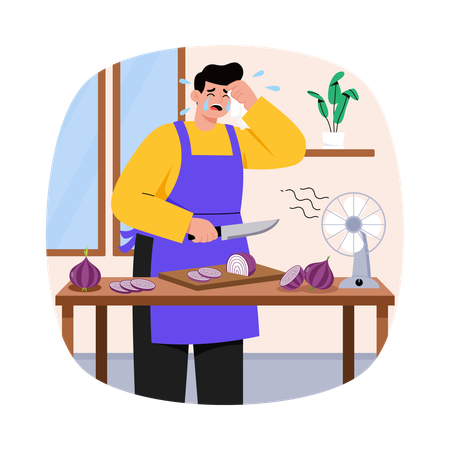 Chef cortando cebolla  Ilustración
