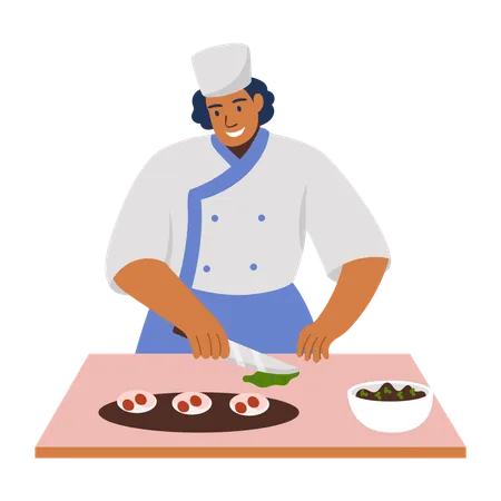 Chef cortando legumes  Illustration