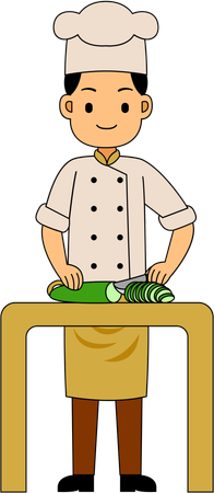 Chef cortando vegetais na cozinha  Ilustração