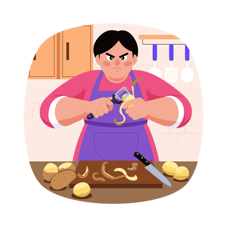 Chef cortando verduras  Ilustración