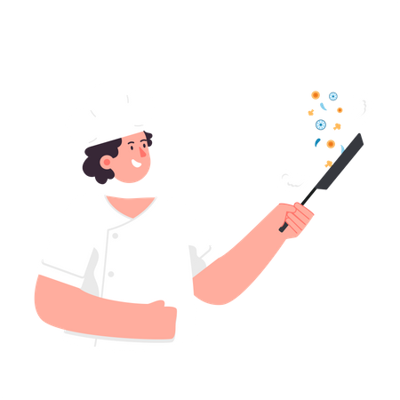 Chef feminina cozinhando  Ilustração