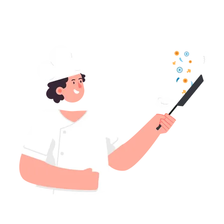 Chef feminina cozinhando  Ilustração