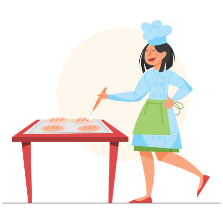 Chef feminina cozinhando  Ilustração