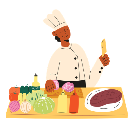 Chef cozinha hambúrguer  Ilustração