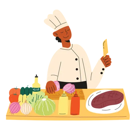 Chef cozinha hambúrguer  Ilustração