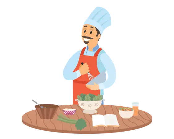 Chef masculino cozinhando  Ilustração