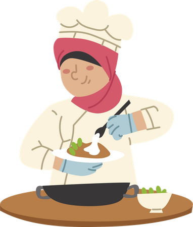 Chef feminina cozinhando  Illustration