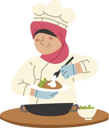 Chef feminina cozinhando  Illustration