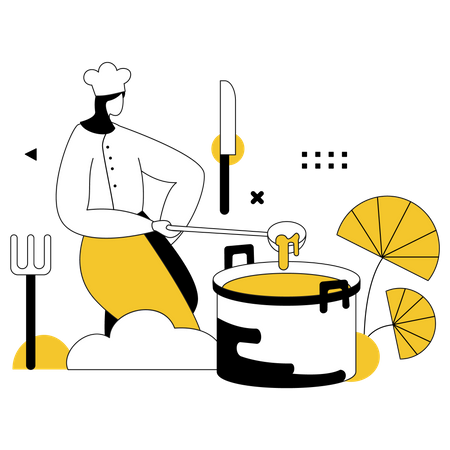Chef cozinhando comida  Ilustração