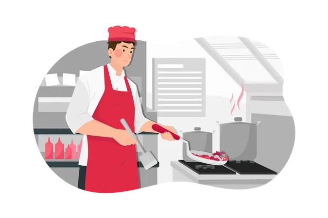 Chef cozinhando na cozinha  Ilustração