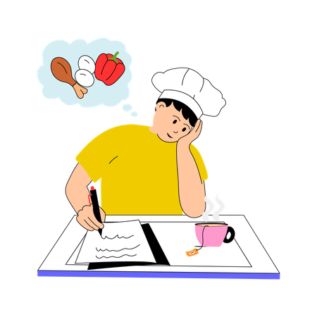 Chef creando una idea de cocina  Ilustración