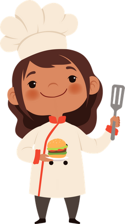 Chef infantil fazendo hambúrguer  Ilustração