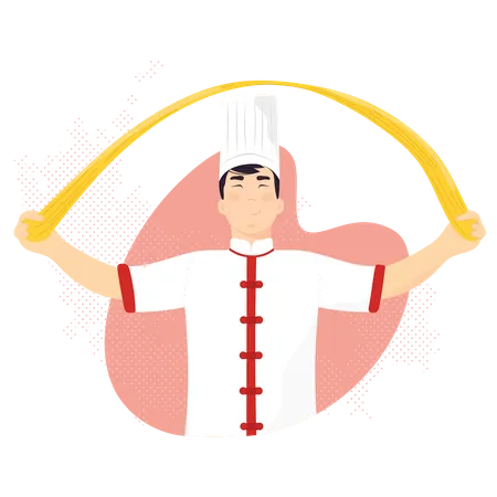 Chef cuisinant des aliments dans la cuisine  Illustration
