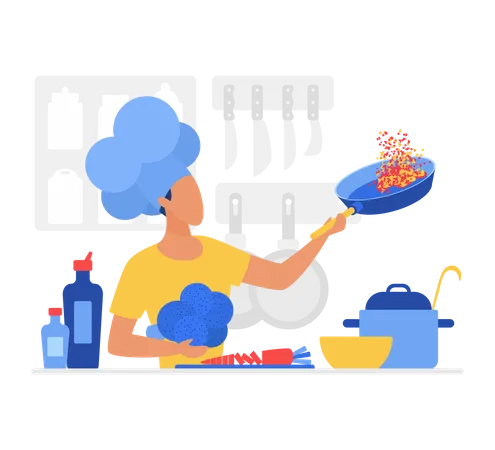 Chef cuisinier dans la cuisine  Illustration