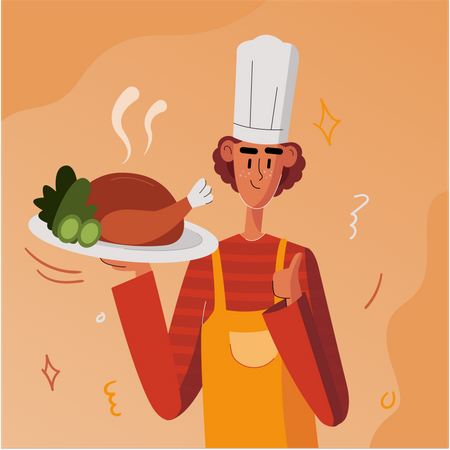 Chef cuisinier dinde rôtie  Illustration