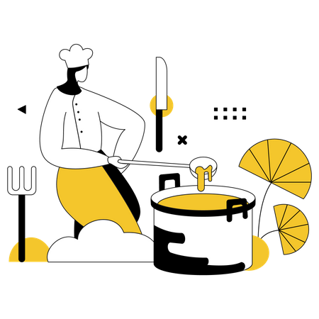 Chef cuisinant des aliments  Illustration