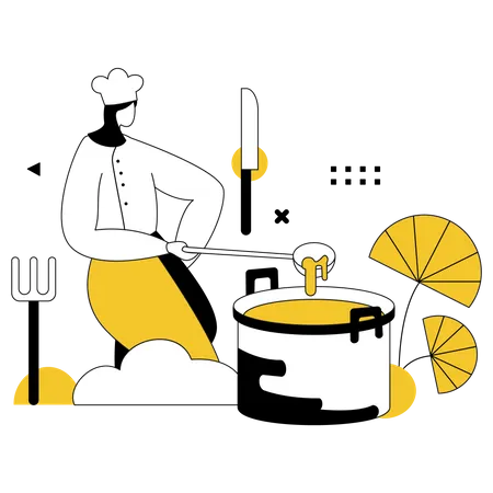 Chef cuisinant des aliments  Illustration