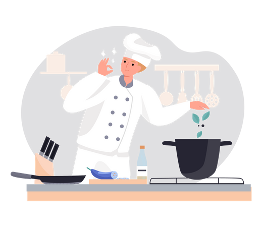 Chef cuisinant des aliments  Illustration