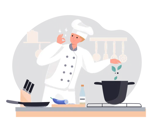 Chef cuisinant des aliments  Illustration