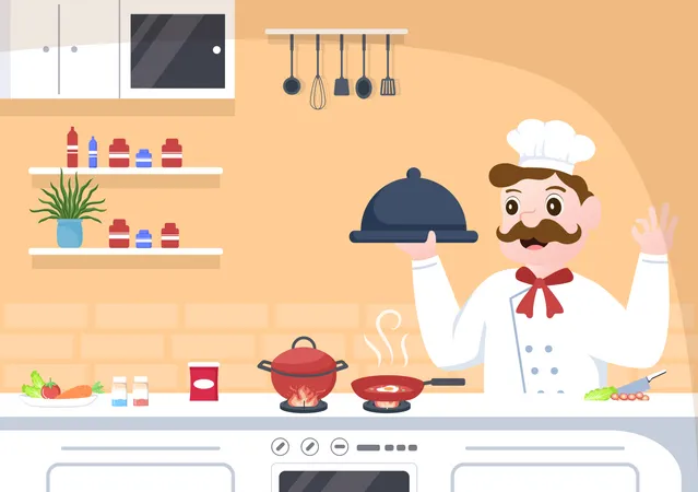 Chef cuisinant des aliments  Illustration