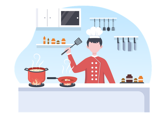 Chef cuisinant des aliments  Illustration