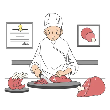 Chef cuisinant de la viande  Illustration