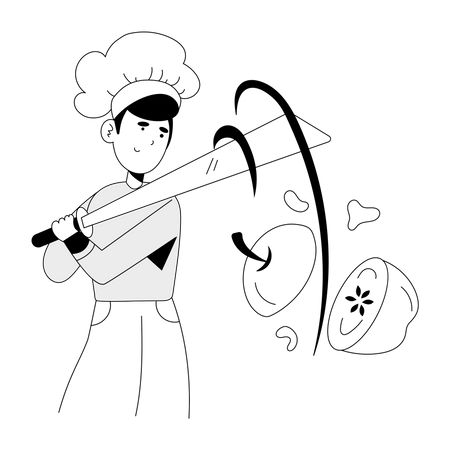 Chef Cutting Fruit  Illustration