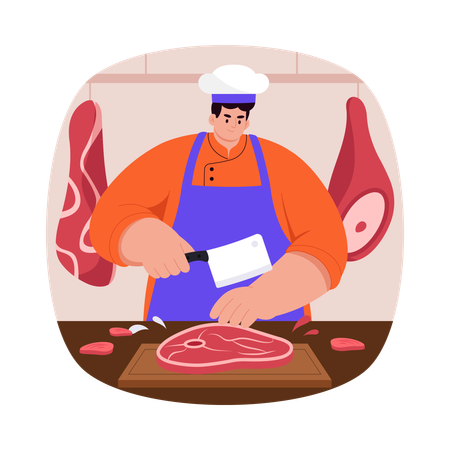 Chef cutting Meat  Illustration