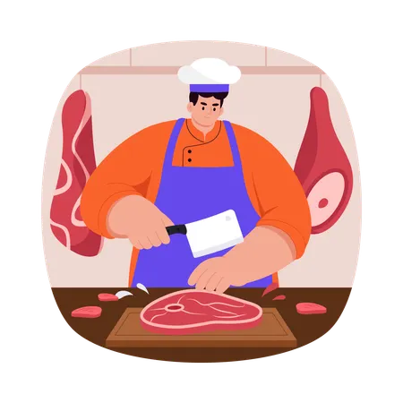 Chef cutting Meat  Illustration