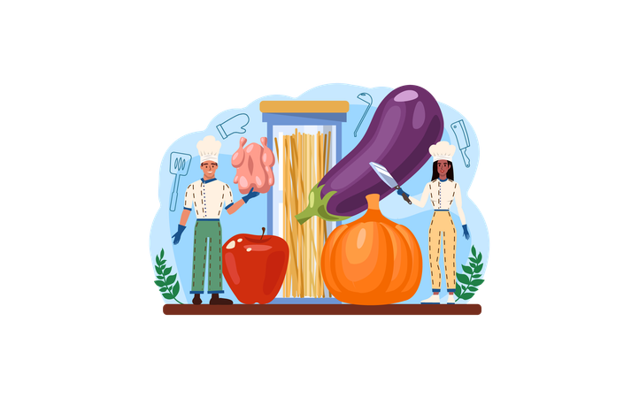 Chef cutting vegetables  Illustration