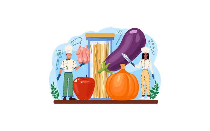 Chef cutting vegetables  Illustration