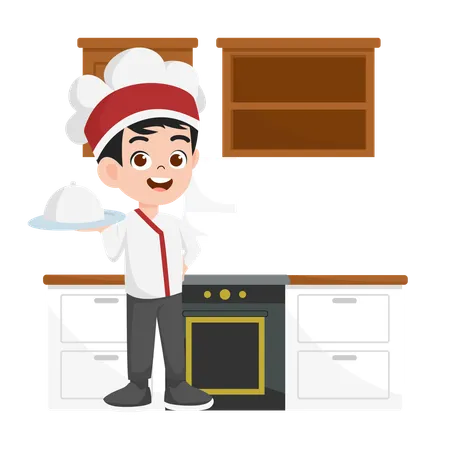 Chef masculino na cozinha  Ilustração