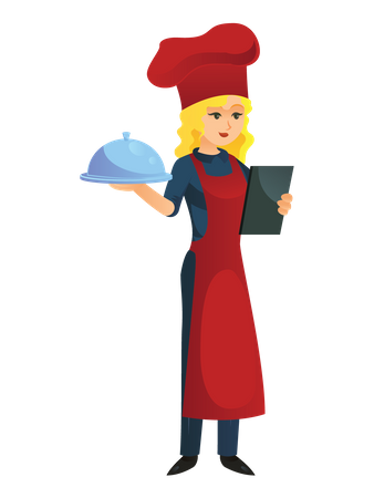 Chef de mulher fazendo pedido  Ilustração