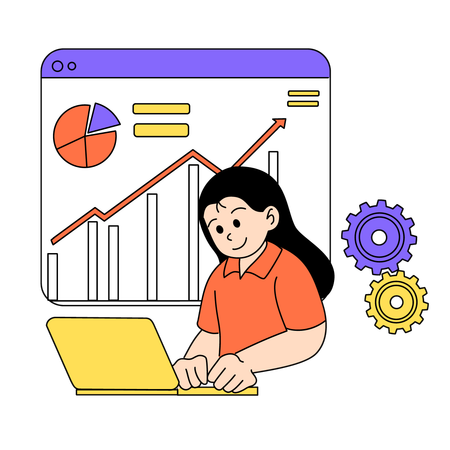 Chef de projet travaillant sur un ordinateur portable tout en effectuant des analyses  Illustration