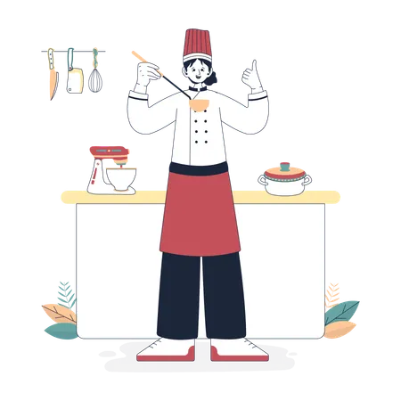 Chef dégustant une soupe chinoise  Illustration