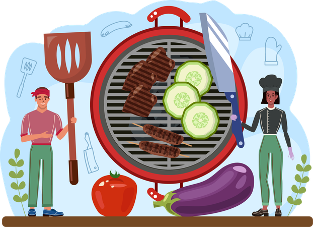 Chef doing barbeque  Illustration