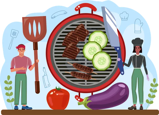 Chef doing barbeque  Illustration