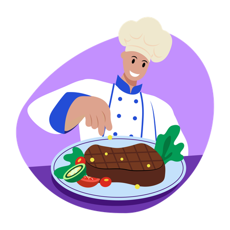 Chef doing Steak plating  Illustration