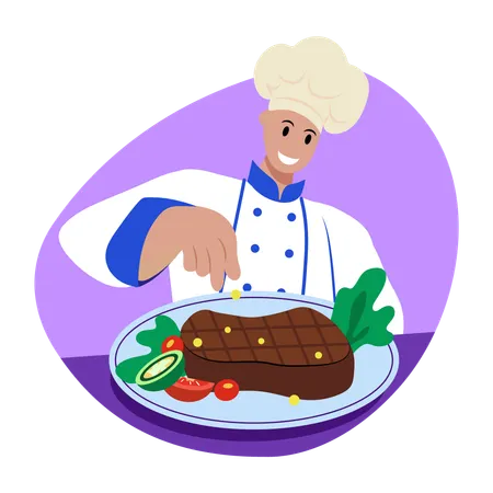 Chef doing Steak plating  Illustration