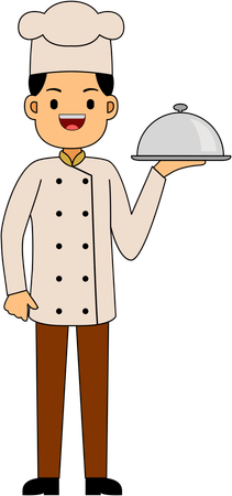 Chef em pé com comida  Ilustração