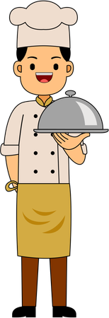 Chef em pé com comida  Ilustração