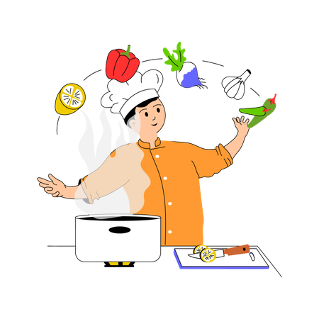 Chef enjoy cooking in kitchen  Illustration