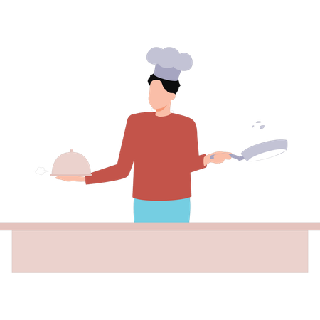 El chef está cocinando en la cocina.  Ilustración