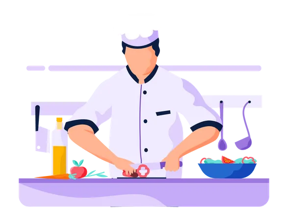 Chef está cocinando ensalada  Ilustración