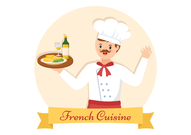 Chef préparant de la nourriture française  Illustration