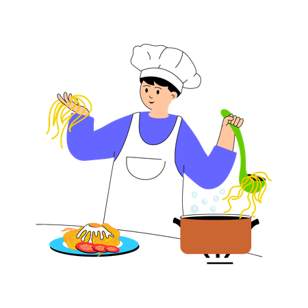 Chef préparant des nouilles  Illustration