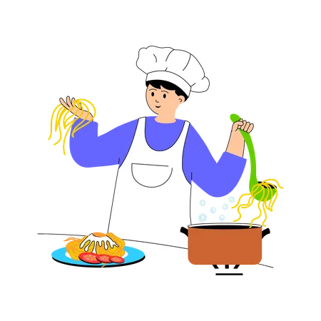 Chef préparant des nouilles  Illustration