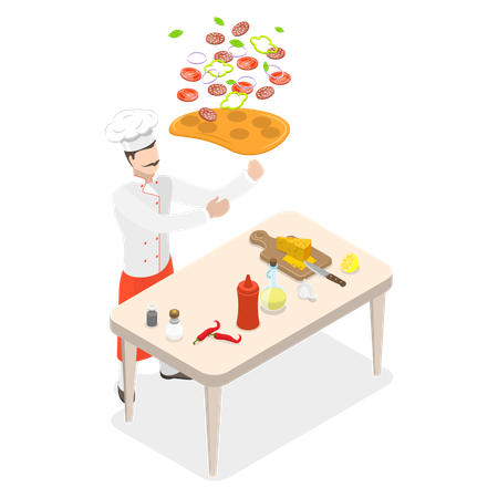 Chef préparant une pizza  Illustration