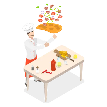 Chef préparant une pizza  Illustration